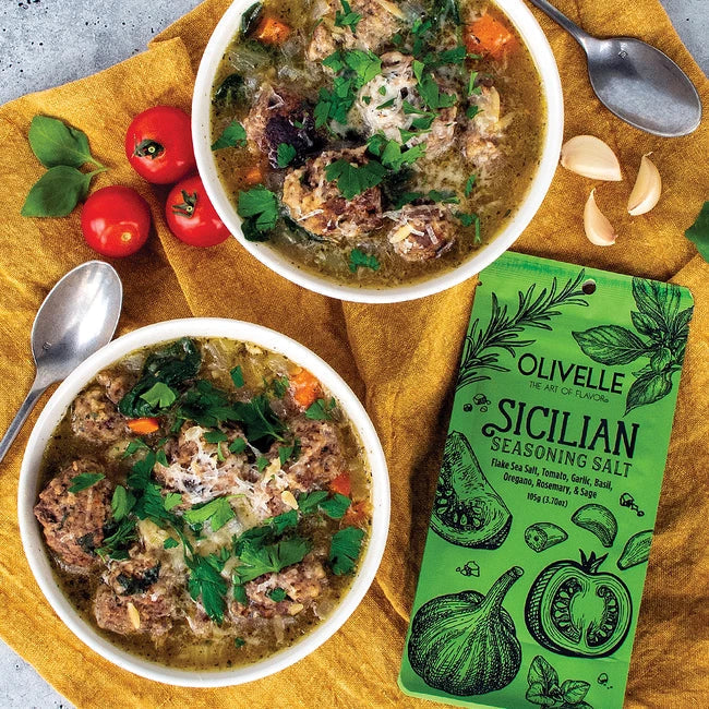 Italian Wedding Soup with Garlic Meatballs