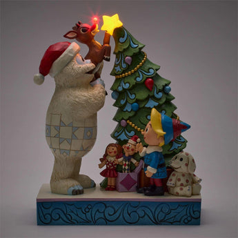 Jim Shore Bumble Holding Rudolph Light Up Christmas tree