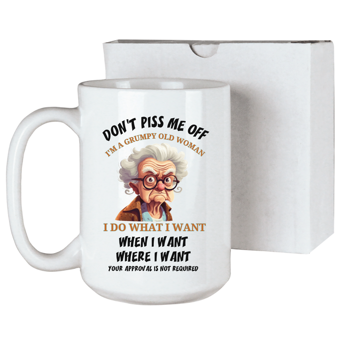 Grumpy Old Woman Funny Coffee Mug in the Chivilla Bay Coffee Mugs Collection