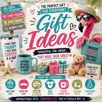 Gift Ideas for every occasion featuring snarky mugs and tumblers, stuffed animals, and other unique and unforgettable gifts. 