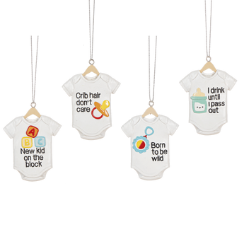 Baby keepsakes and ornaments including baby's first Christmas ornaments, memory gifts, baby shower keepsakes, and treasured family mementos.