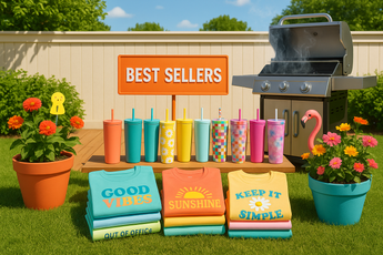 Collage of Chivilla Bay's best-selling products including graphic tees, tumblers, figurines, and gourmet olive oils