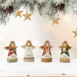 Christmas Inspirational Message Angel Figurines with Bless, Pray, Love and Joy messages