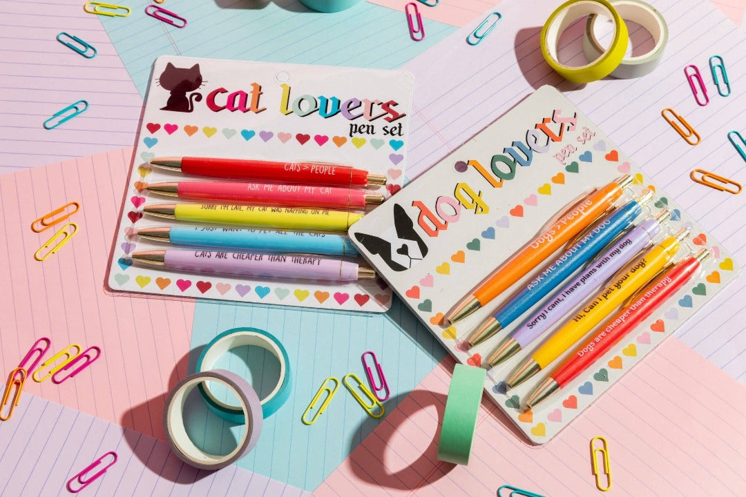 Colorful Quirky Pens for Cat Lovers, set of 5 pens.