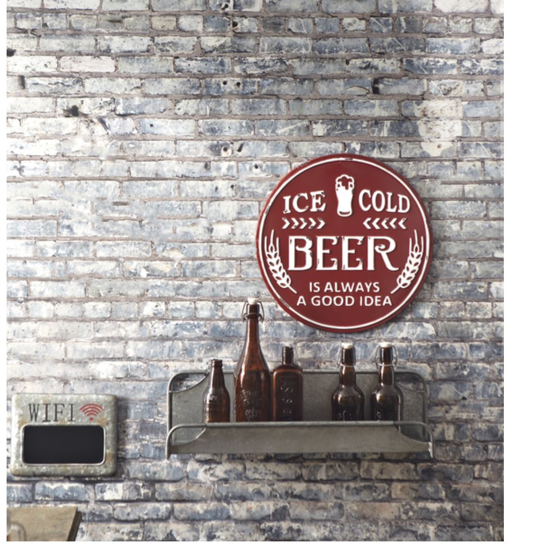 Red & White 'Ice Cold Beer' Enamel Wall Sign - 17" Round