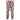 Purple pants with colorful camper and bear pattern worn by a person on a white background