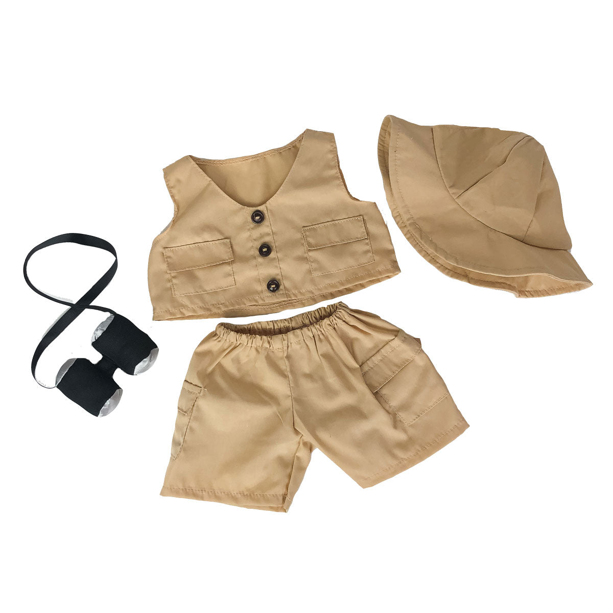 Safari outfit for 16 inch teddy bears and other 16 inch plush stuffed animals. Pretend play for toddlers and preschoolers.