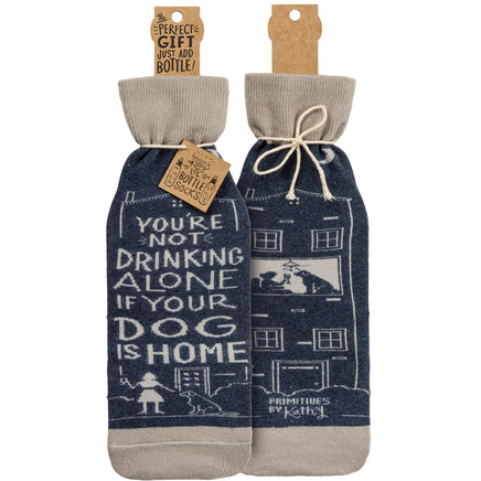 It's not drinking alone if your dog is home funny wine bottle sock gift bag
