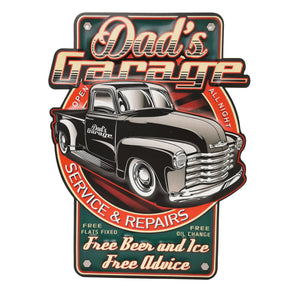 Dad's Garage tin sign with vintage truck