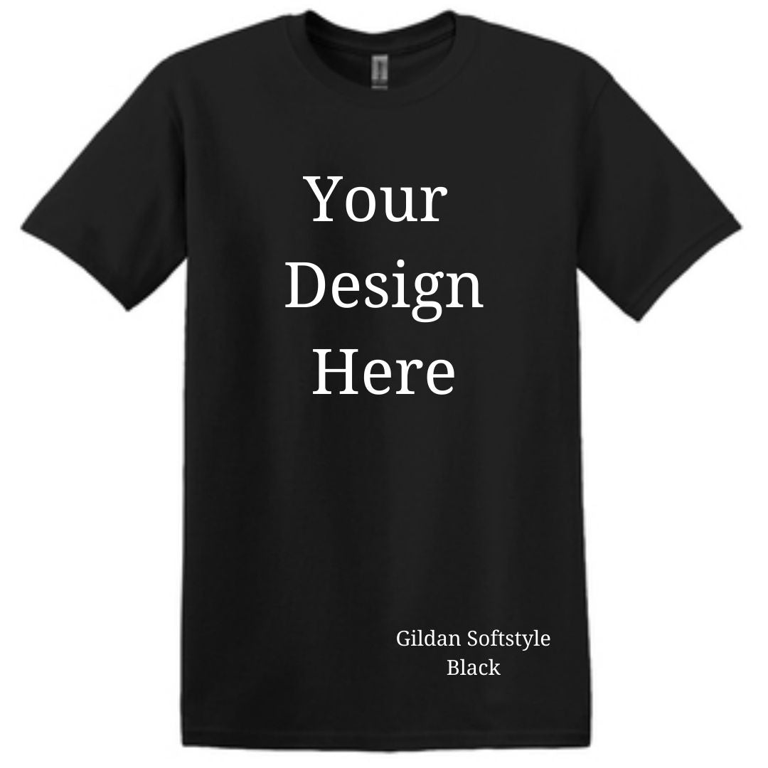 Customizable Gildan Softstyle unisex cotton t-shirt available in various colors, perfect for personal and group customization, sizes ranging from S to 4XL.