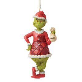 Grinch with bag of coal hanging ornament designed by Jim Shore. Introduced in 2023. 