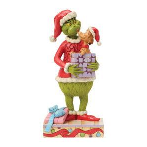 Jim Shore Grinch holding gift with Max figurine