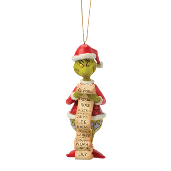 Jim Shore Grinch with naughty list hanging ornament