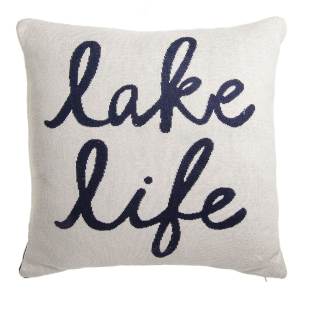 Navy & White 'Lake Life' 20" Reversible Decorative Pillow