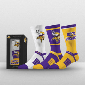 Minnesota Vikings NFL Premium Performance Crew Socks - 3 Pack