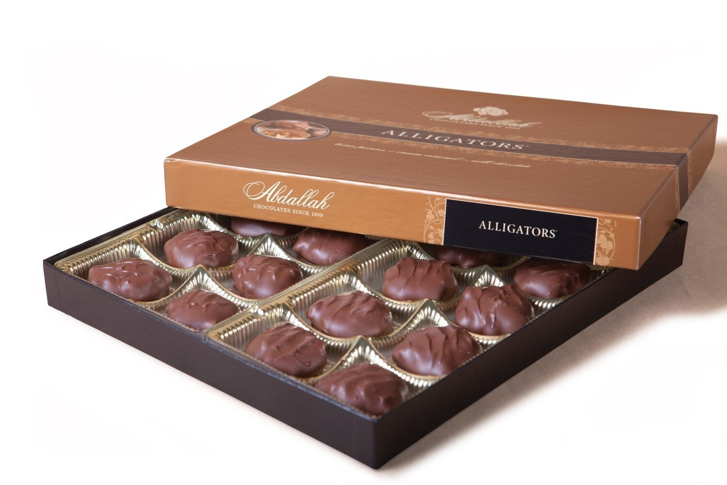 Abdallah Chocolates 1 pound Alligators box. Valentines Box of Chocolates for Lover