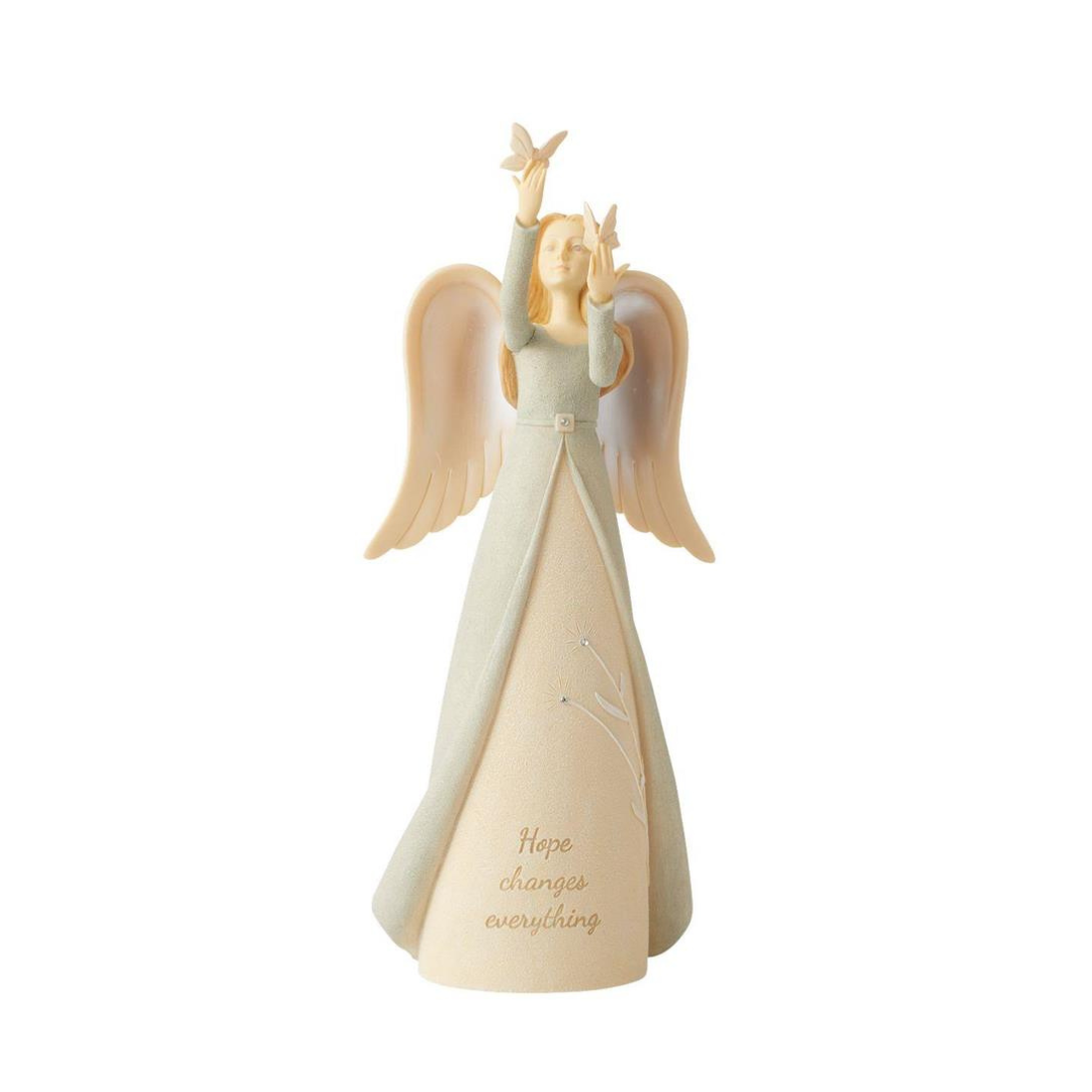 Enesco Angel of Hope Figurine from Foundations collection with message "Hope changes everything". Sentimental encouragement gift for friends that are fighting life's hard battles such as cancer, grief, depression, or loss of job.