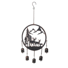 Antique Bronze Windchime featuring deer family in mountain design. Rustic decor for cabin or gift idea for fathers day or birthday.
