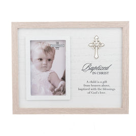 Baptized Gift Picture Frame with Baptized in Christ, A child is a gift from heaven above, baptized with the blessings of God's love message.