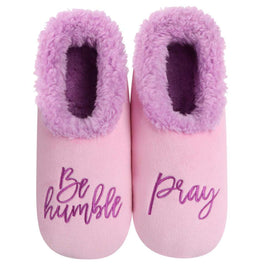 Womens Be humble pray pink slippers by snoozies foot coverings
