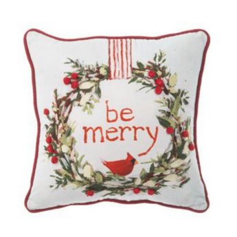 Be Merry Christmas Throw Pillow with Cardinal Design