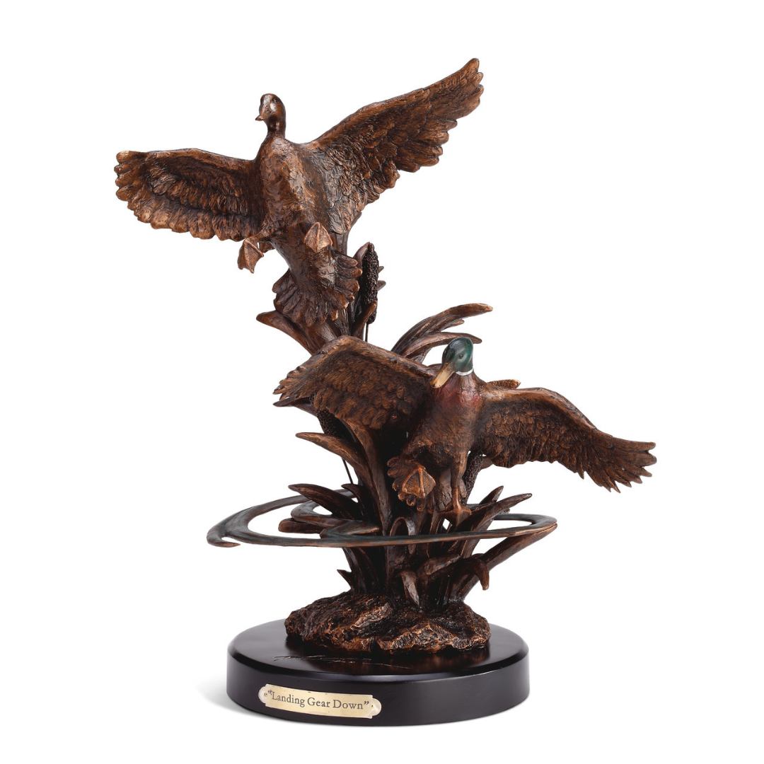 Bronze Duck Statue 'Landing Gear Down' by Marc Pierce featuring Mallard ducks