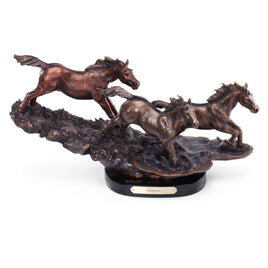 Bronze Horse Statue Freedom by Marc Pierce featuring 3 wild horses galloping free