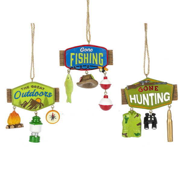 Camping, Fishing, and Hunting hanging ornaments 