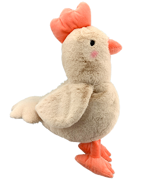 Chickita the 16" soft plush chicken with irresistibly soft fur and adorable rosy cheeks, perfect for snuggling, available at Chivilla Bay.