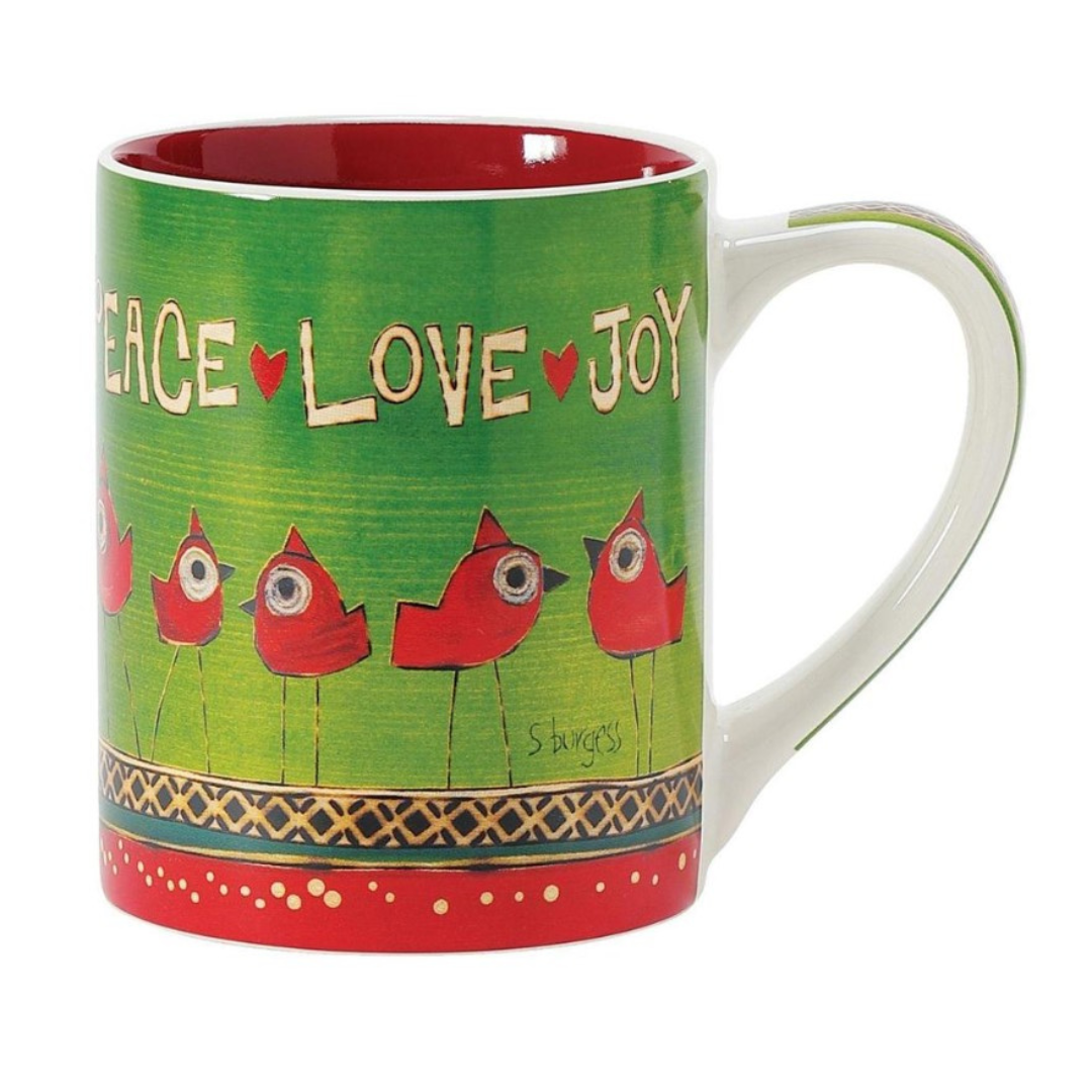Peace Love and Joy Red Birds Stoneware Coffee Tea Mug