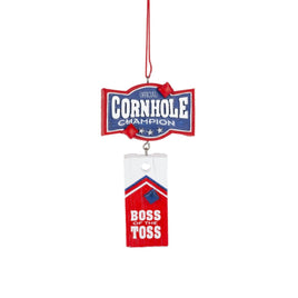 Corn Hole Champion Boss of the Toss Hanging Ornament. Great gift idea for corn hole playing enthusiast.