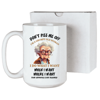Grumpy Old Woman with Glasses on a 15 oz ceramic mug by Chivilla Bay