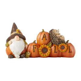 Fall Pumpkins with gnome and hedgehog fall figurine 