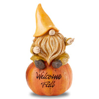 Fall harvest gnome on welcome fall pumpkin figurine