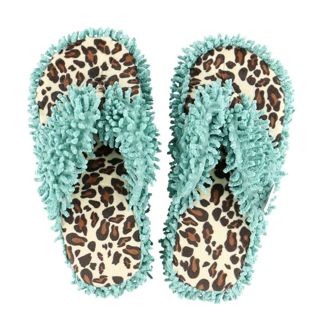 Flip-flop styled spa slippers with thick cushioned soles and soft microfiber top, fringe details, in sizes S/M and L/XL