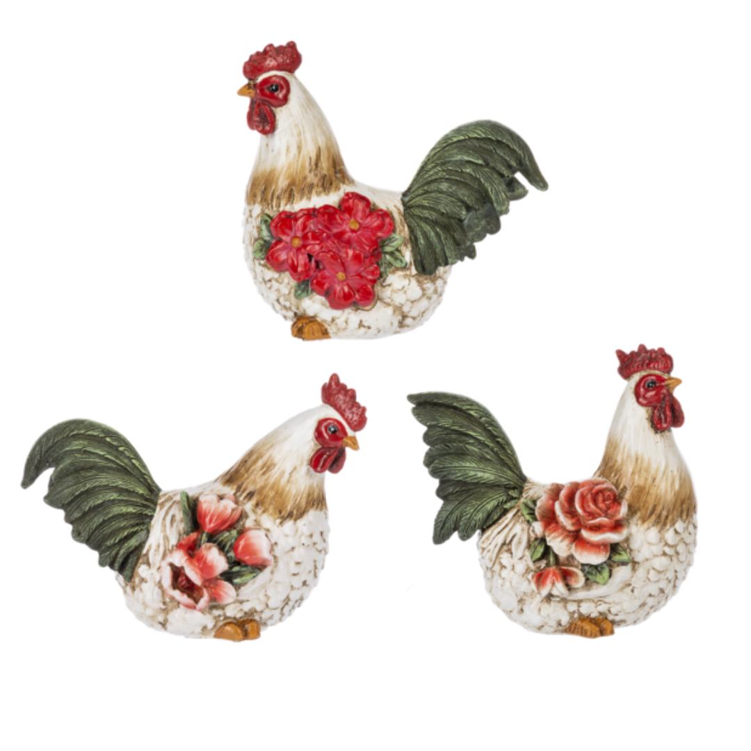 Floral Rooster Figurines 4 inches tall