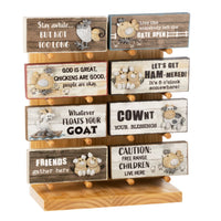 Funny Farm Wood Sign Shelf Sitter with 2D farm animal and funny farm sayings