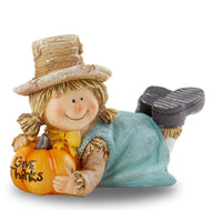 Girl Scarecrow with Give Thanks pumpkin Fall Figurine