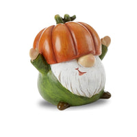 Silly Gnome with orange pumpkin on his head for a hat figurine