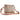 Floral patterned crossbody bag with brown strap on a white background