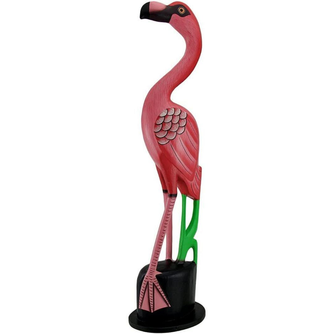 Pink flamingo statue figurine for home decor and tropical decorating.