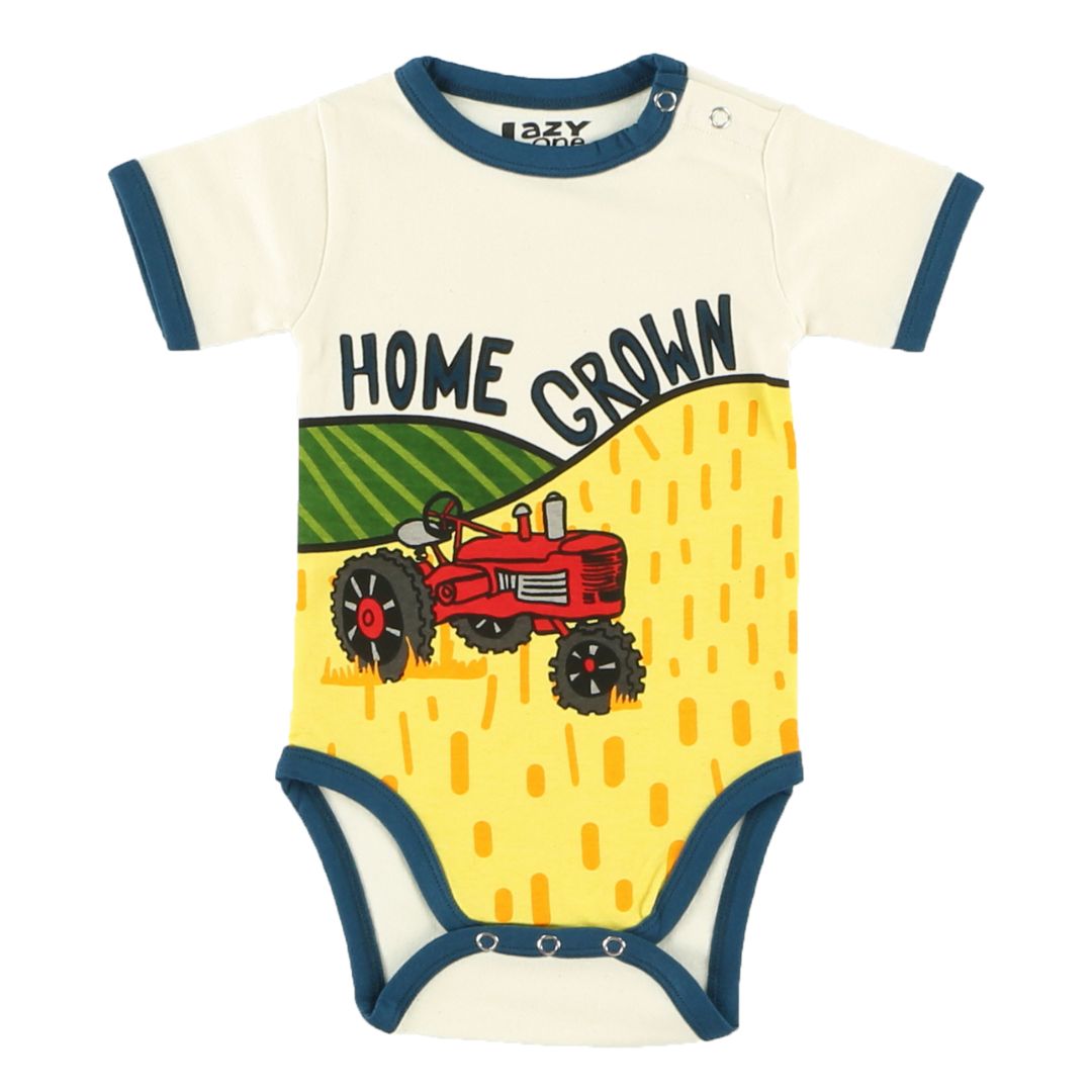 Home Grown Creeper Infant Bodysuit - Natural with Lyons Blue