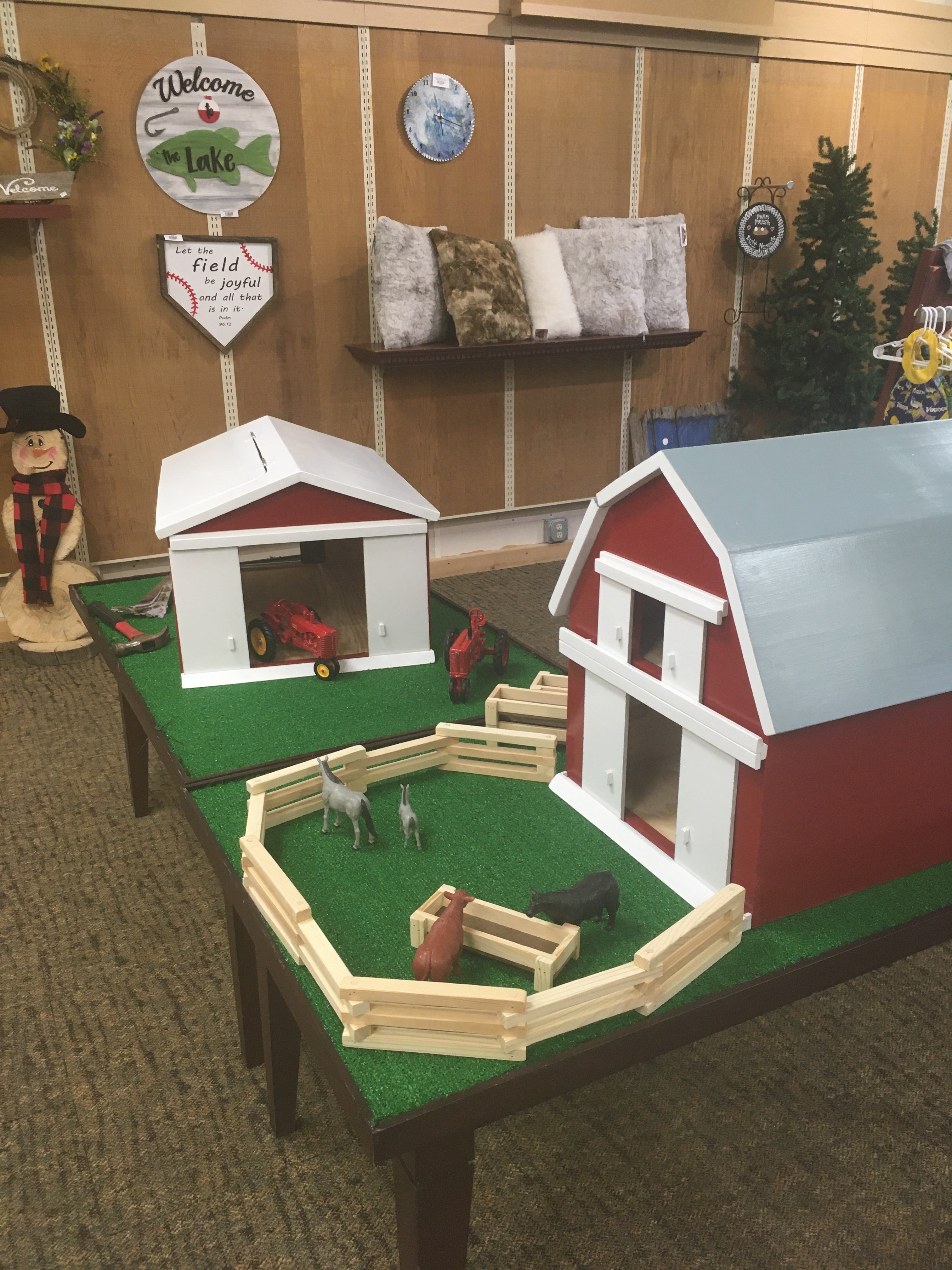 Farm Toy Barn and Machine shed with fencing and animals for pretend play