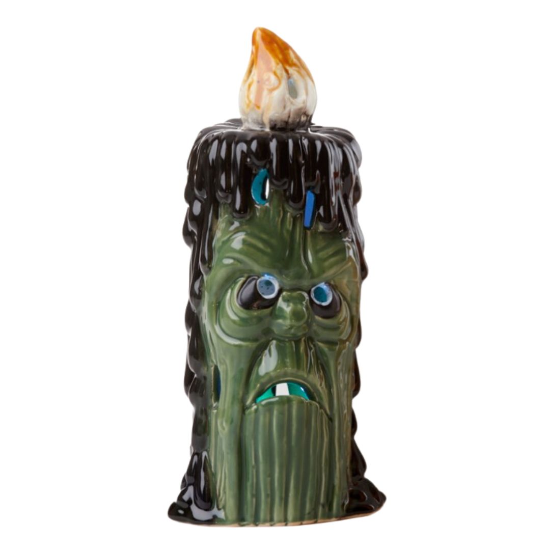 LED lighted ceramic green halloween monster candle