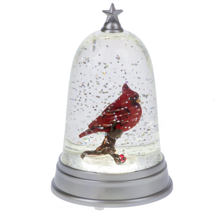 LED Light up Cardinal in Cloche snow globe