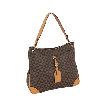 Ladies vegan leather hobo shoulder bag with geometric pattern and adjustable strap