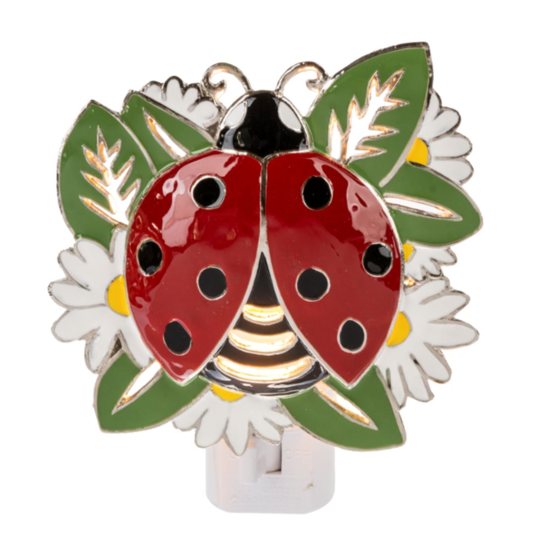 Ladybug Night Light with swivel plug and on/off switch. Great for hallway, bedroom, kitchen or bath.