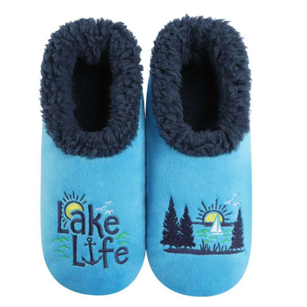 Lake Life Embroidered design on Mens Blue soft slippers from Snoozies