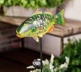 Metal Bass Fish Solar Garden Stake for landscaping, flower beds or driveways