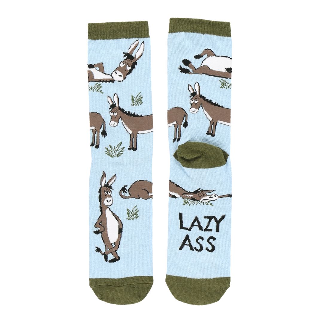 Lazy Ass Donkey Funny Crew Socks - Powder Blue and Loden Green